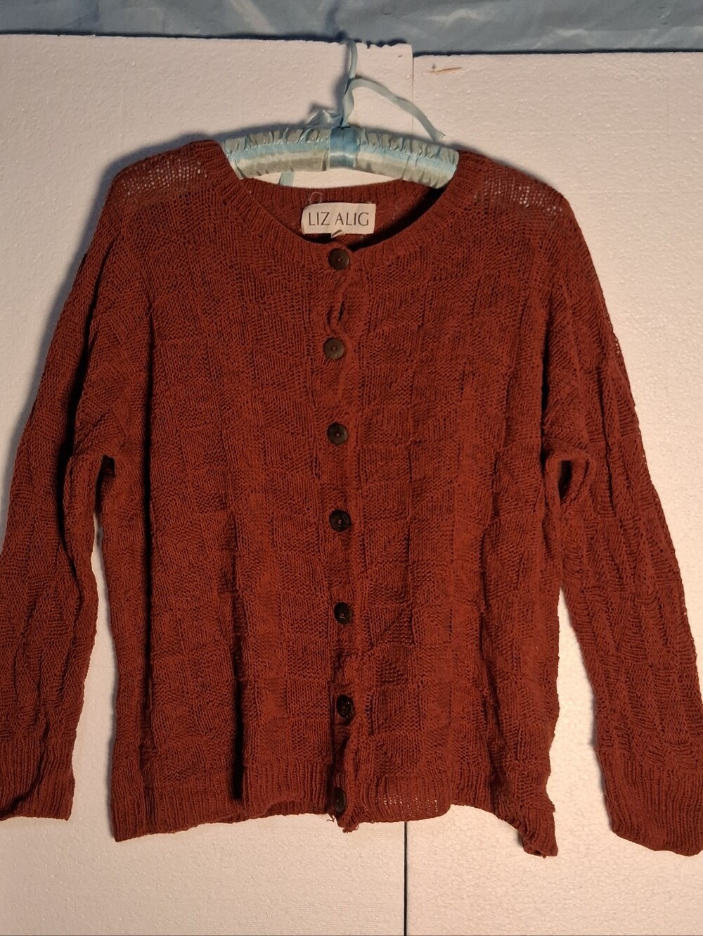 Liz Alig Rust Cable Knit Button Cardigan Sweater Size xs